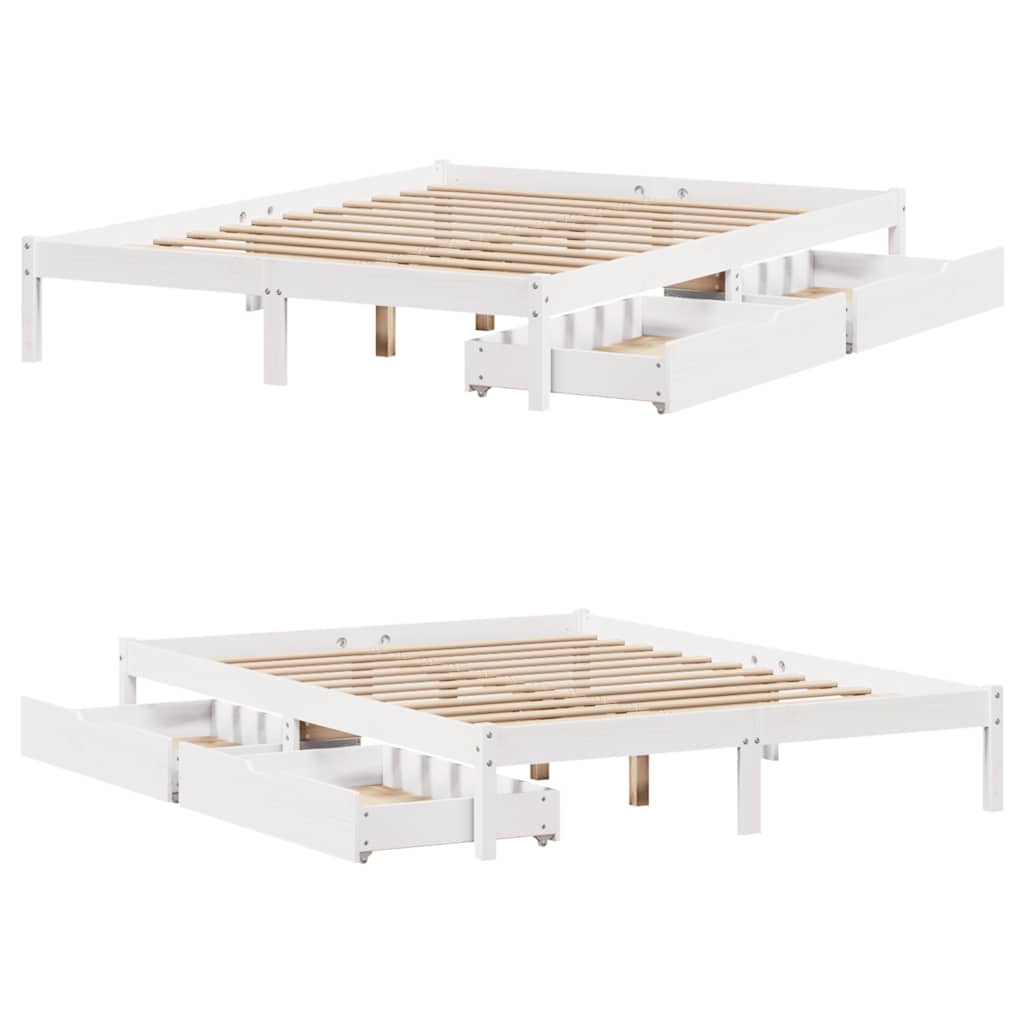 Bed Frame without Mattress White 150x200 cm King Size Solid Wood Pine