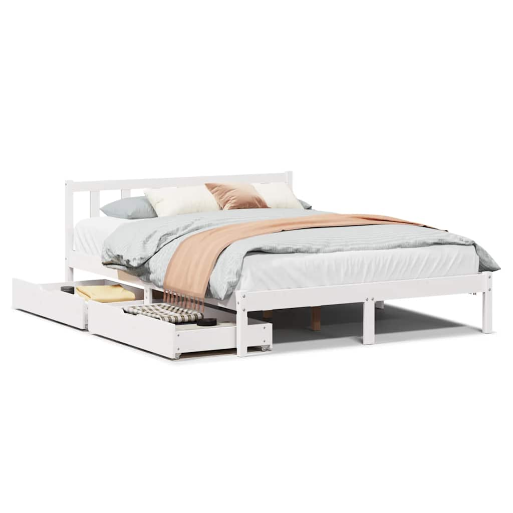 Bed Frame without Mattress White 135x190 cm Double Solid Wood Pine
