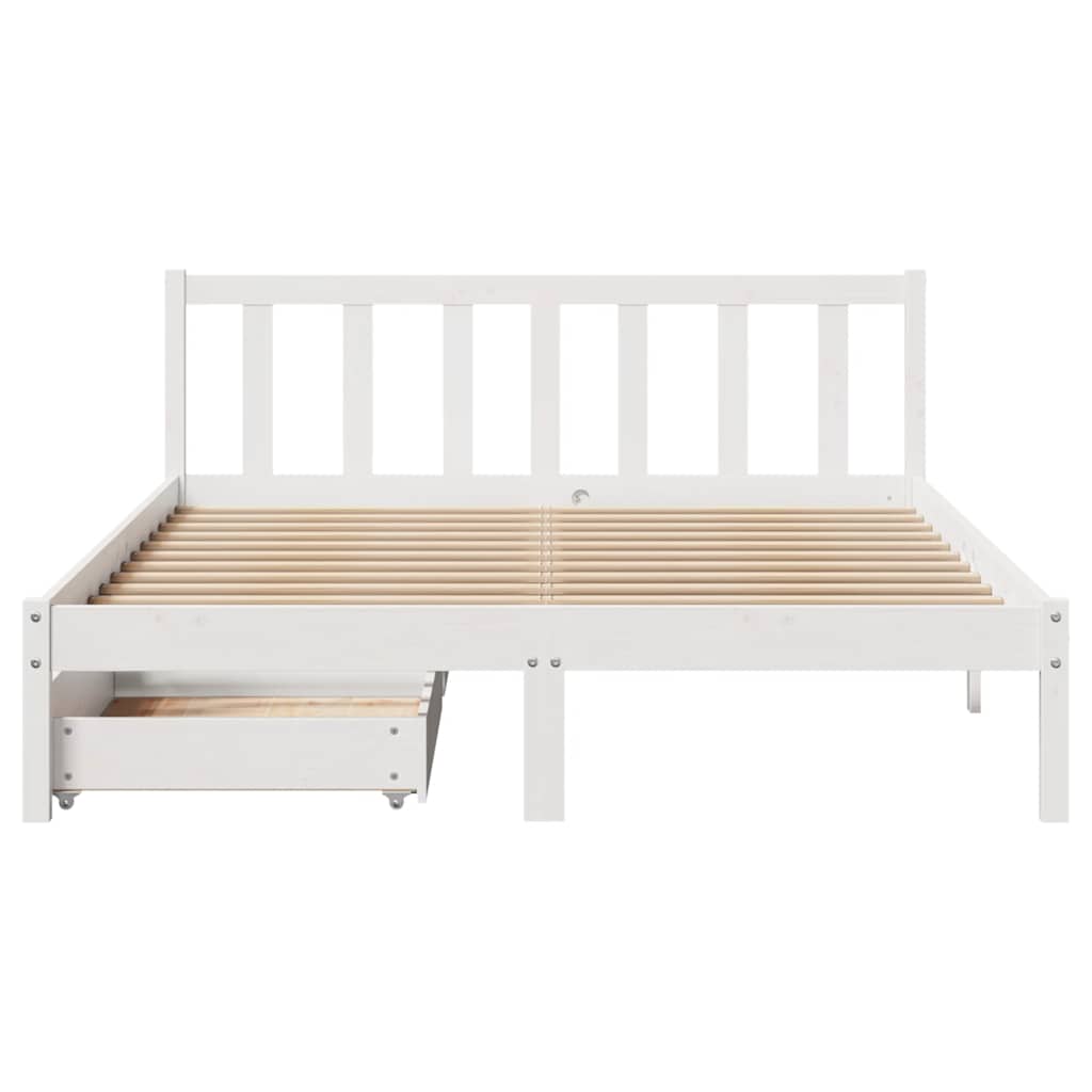 Bed Frame without Mattress White 135x190 cm Double Solid Wood Pine
