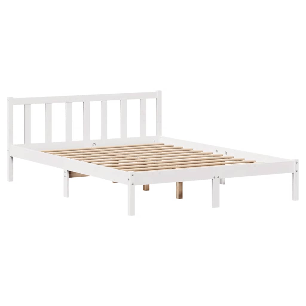 Bed Frame without Mattress White 135x190 cm Double Solid Wood Pine