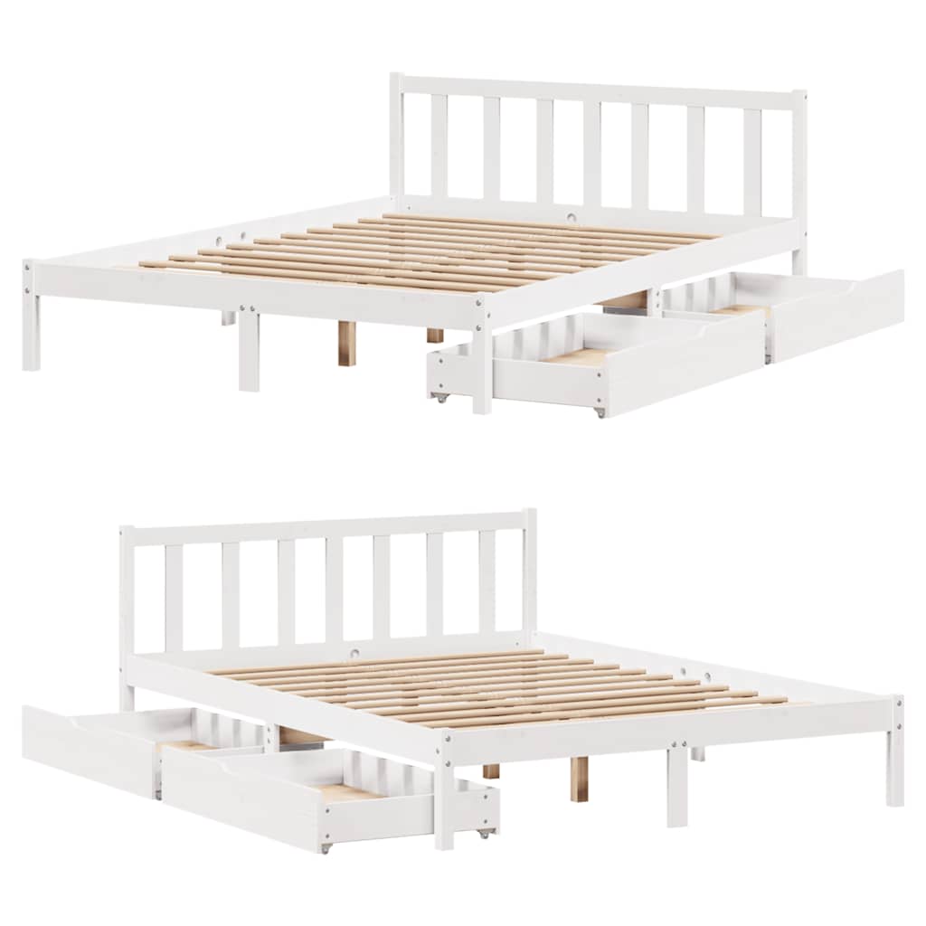 Bed Frame without Mattress White 135x190 cm Double Solid Wood Pine
