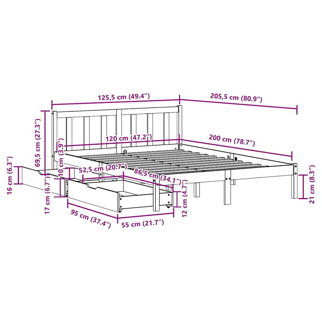 Bed Frame without Mattress White 120x200 cm Solid Wood Pine