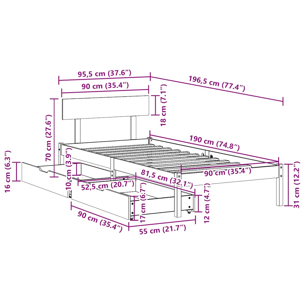 Bed Frame without Mattress White 90x190 cm Single Solid Wood Pine