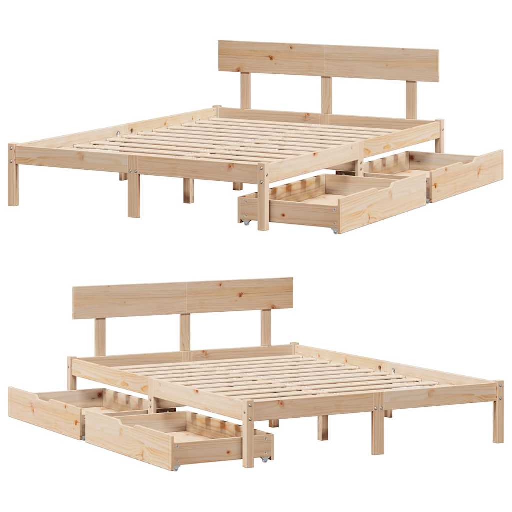 Bed Frame without Mattress 150x200 cm King Size Solid Wood Pine
