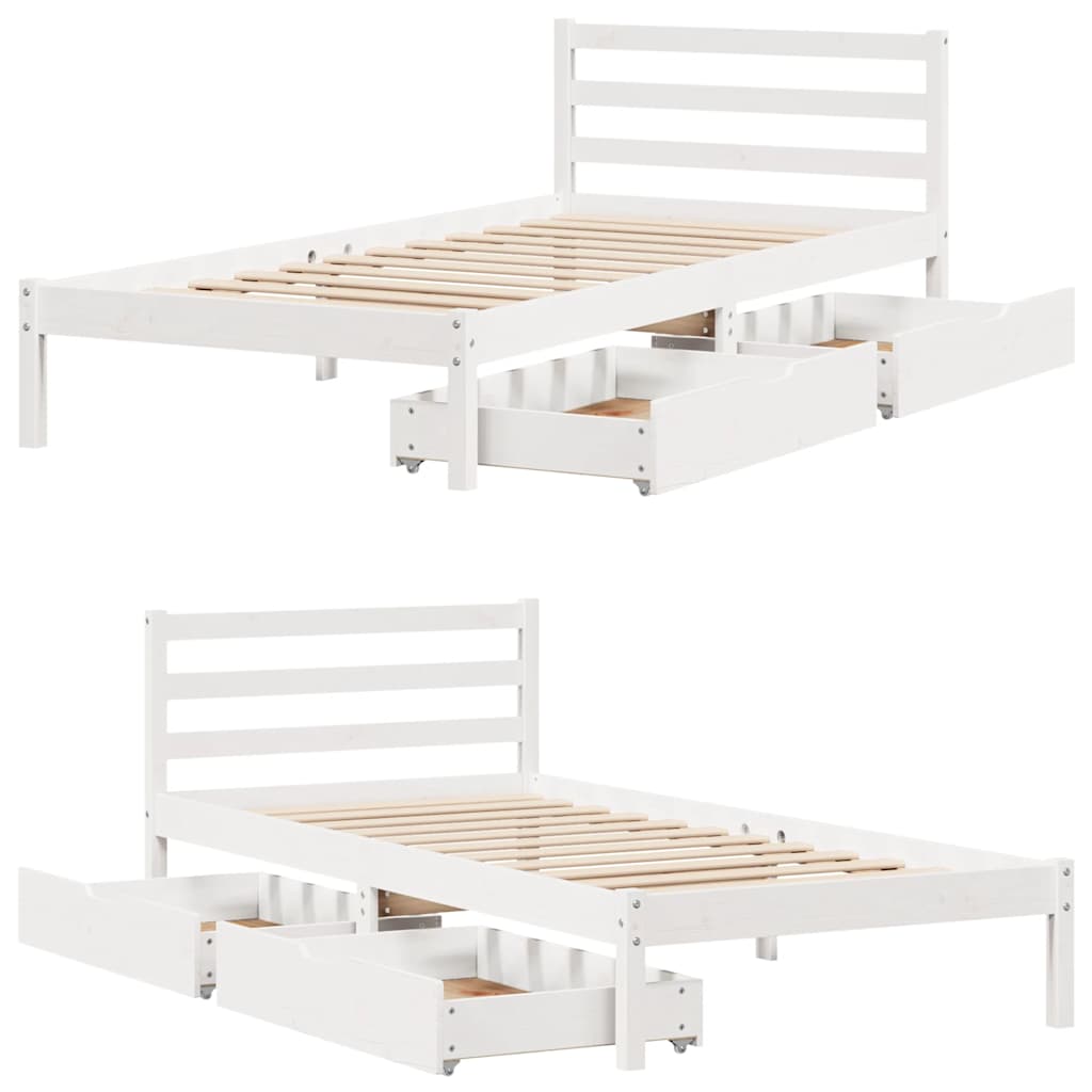 Bed Frame without Mattress White 75x190 cm Small Single Solid Wood Pine