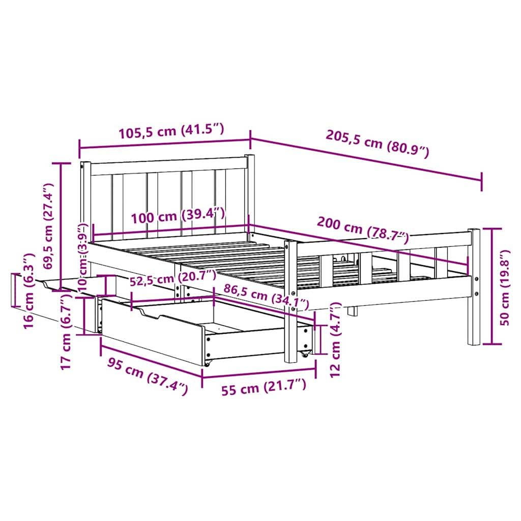 Bed Frame without Mattress 100x200 cm Solid Wood Pine