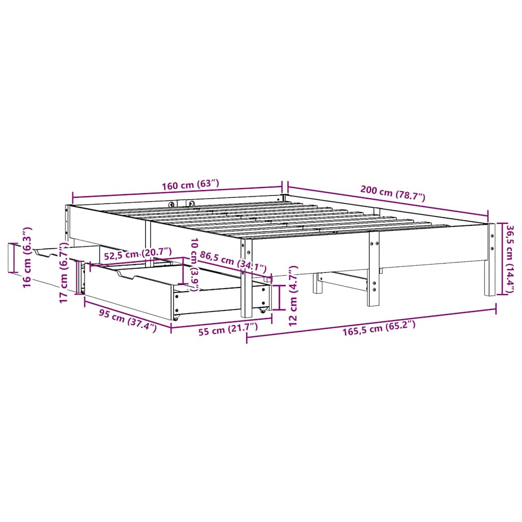 Bed Frame without Mattress White 160x200 cm Solid Wood Pine