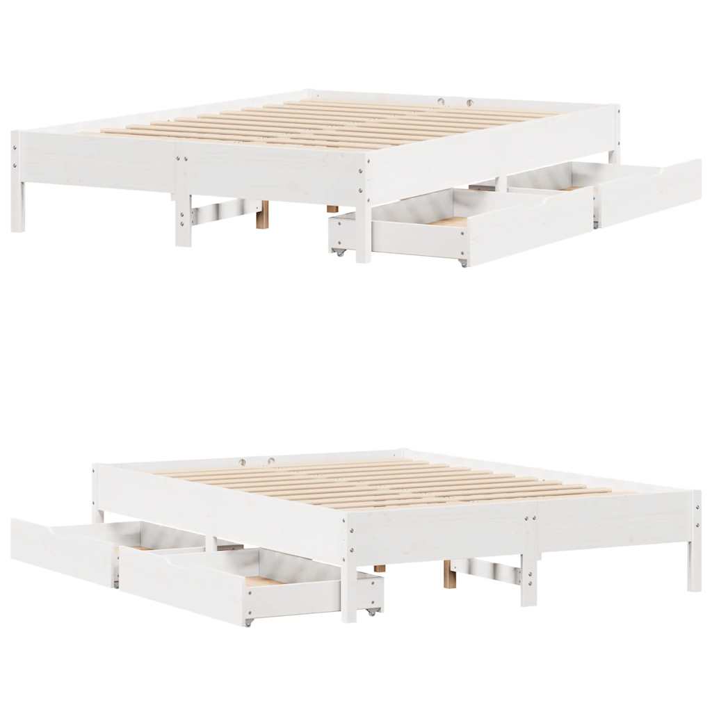 Bed Frame without Mattress White 135x190 cm Double Solid Wood Pine