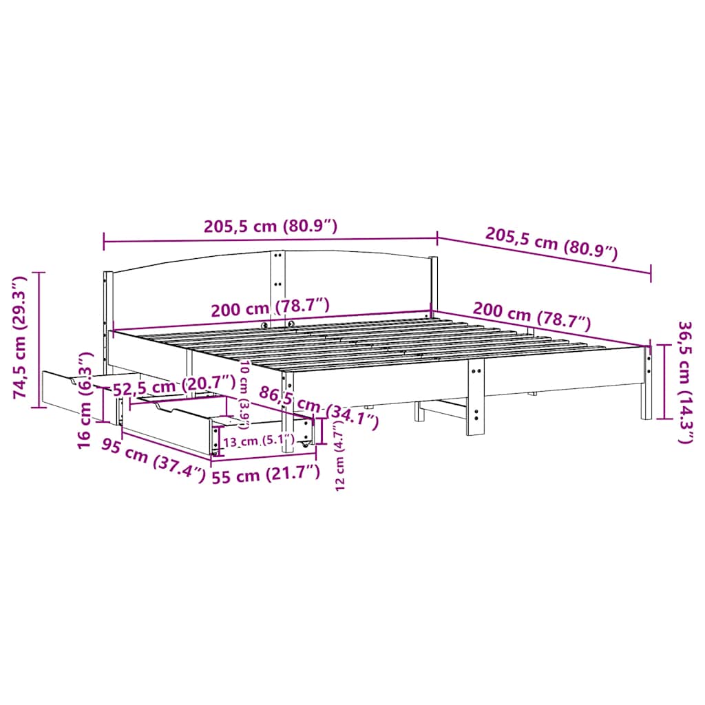 Bed Frame without Mattress 200x200 cm Solid Wood Pine