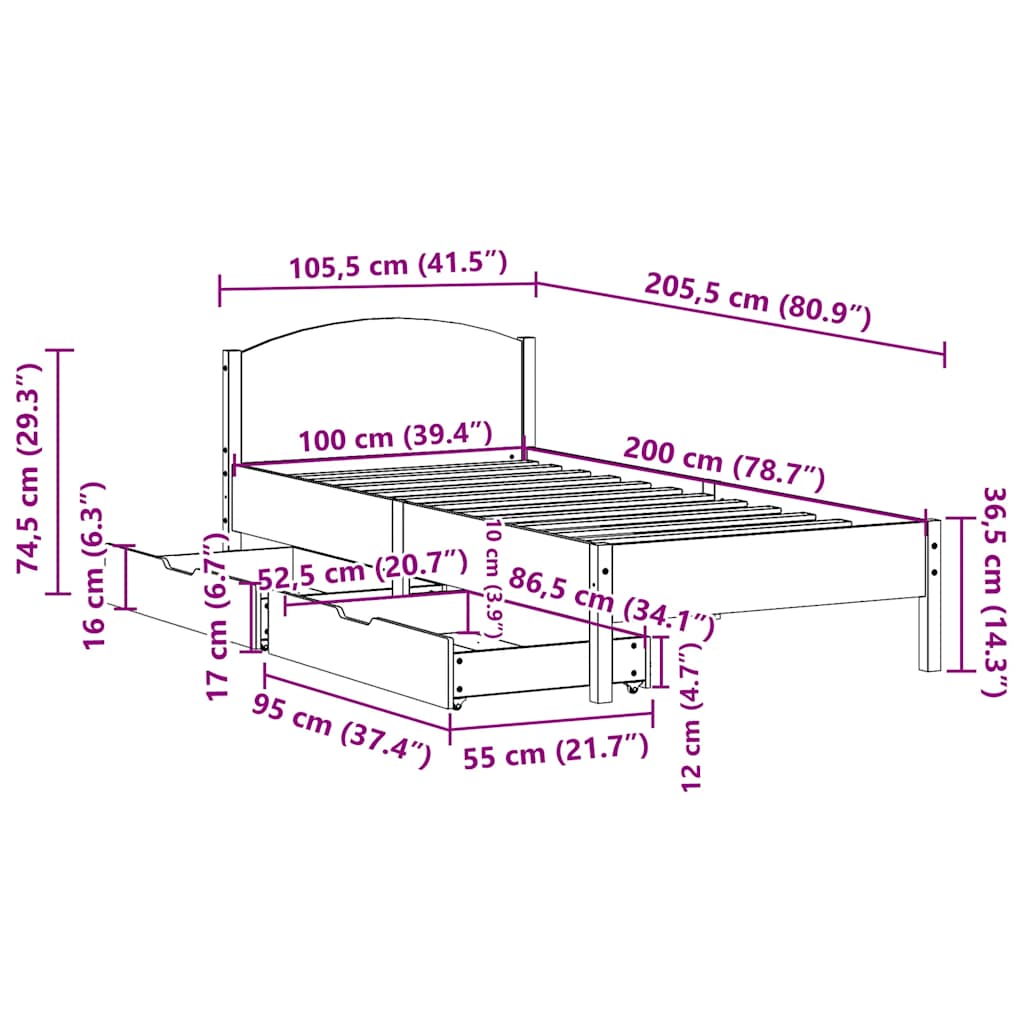 Bed Frame without Mattress 100x200 cm Solid Wood Pine