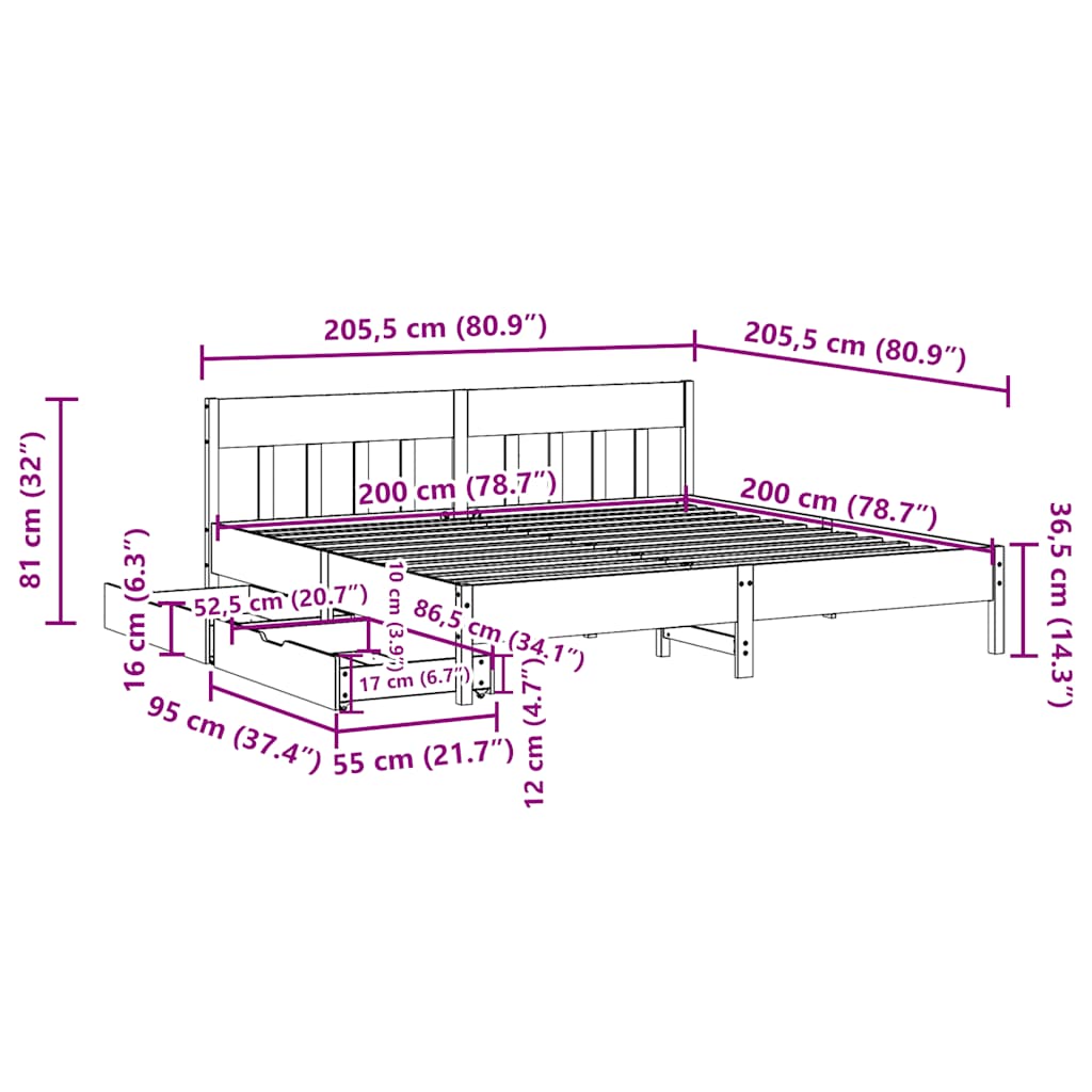 Bed Frame without Mattress 200x200 cm Solid Wood Pine