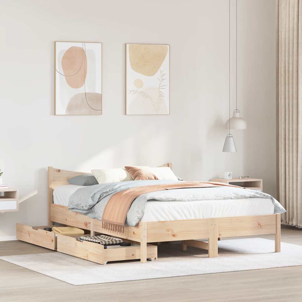 Bed Frame with Drawers 140x200 cm Solid Wood Pine