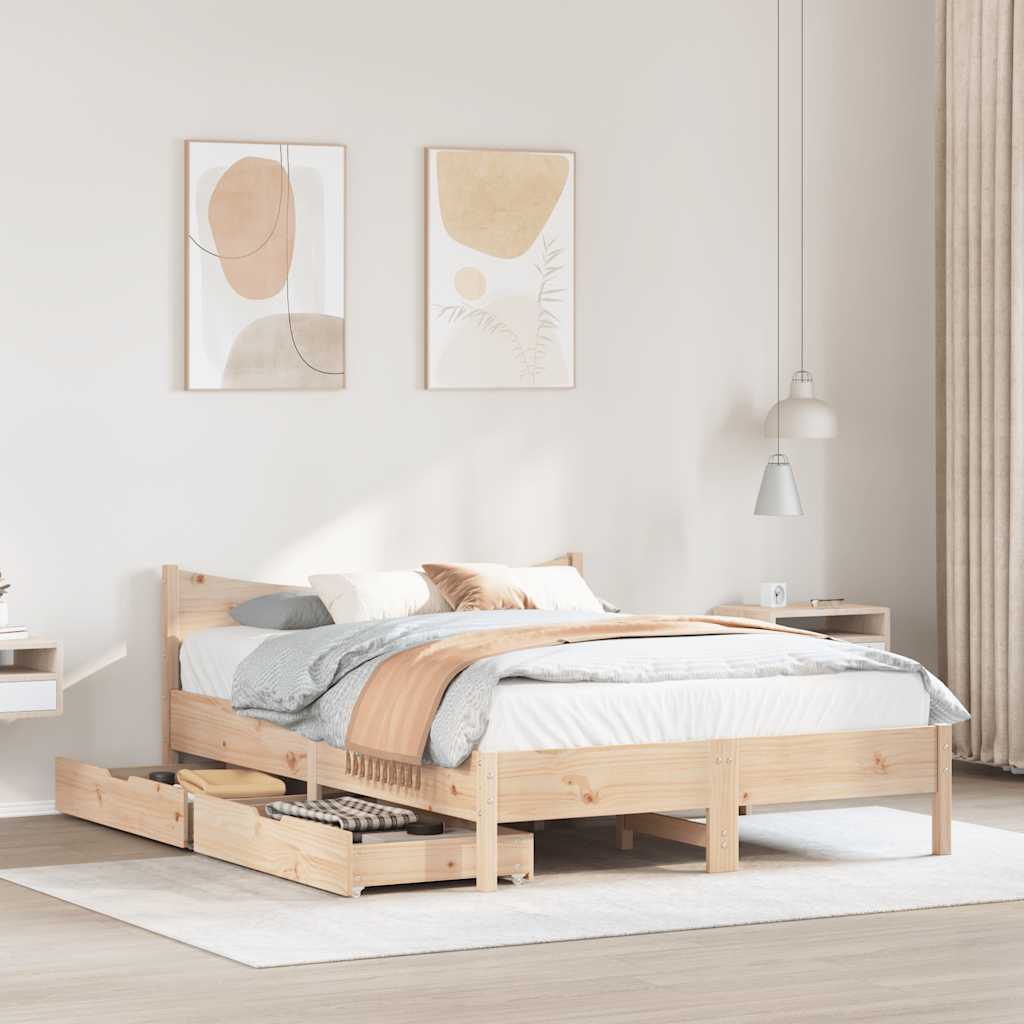Bed Frame with Drawers 120x200 cm Solid Wood Pine
