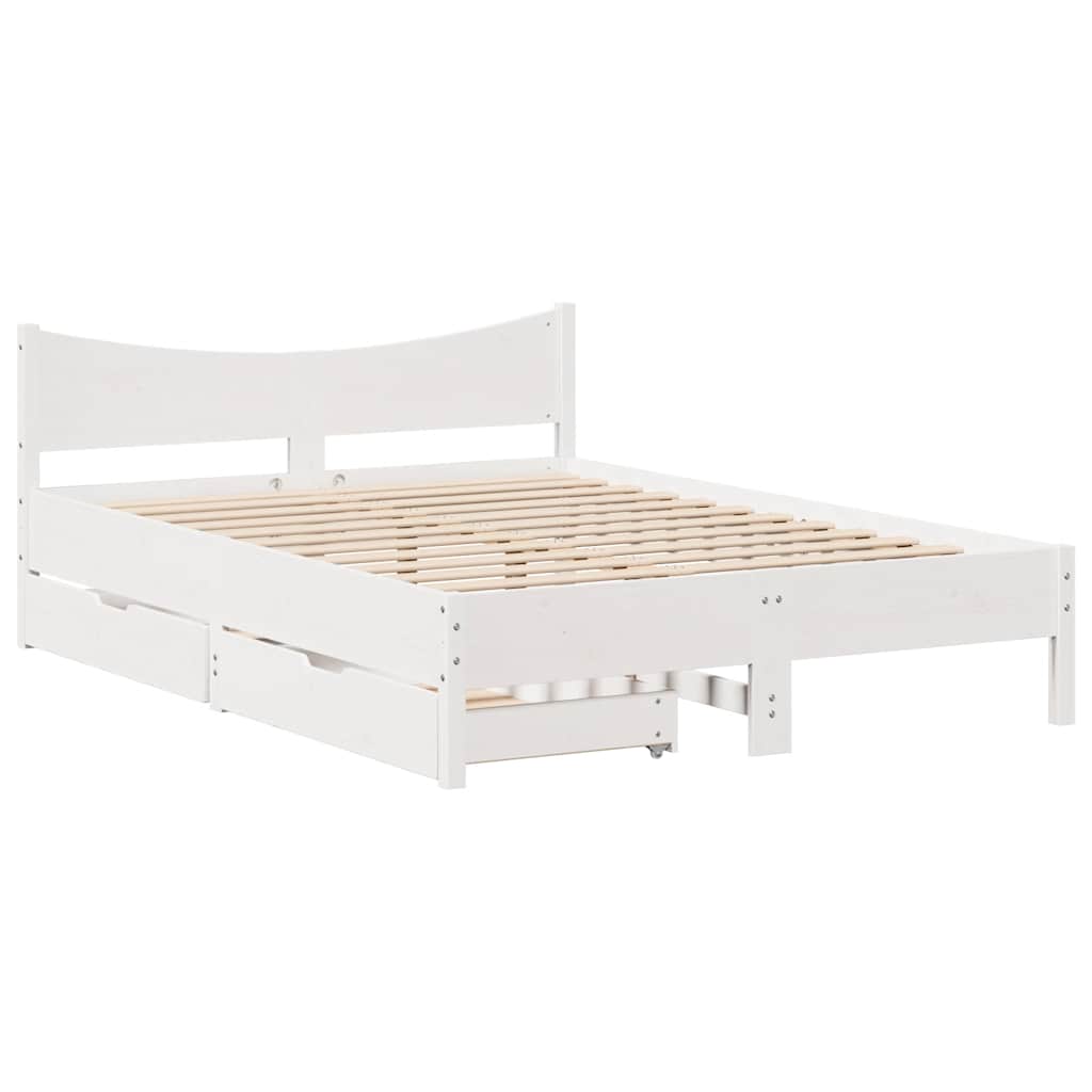 Bed Frame with Drawers White 135x190 cm Double Solid Wood Pine