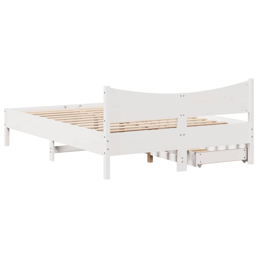 Bed Frame with Drawers White 135x190 cm Double Solid Wood Pine