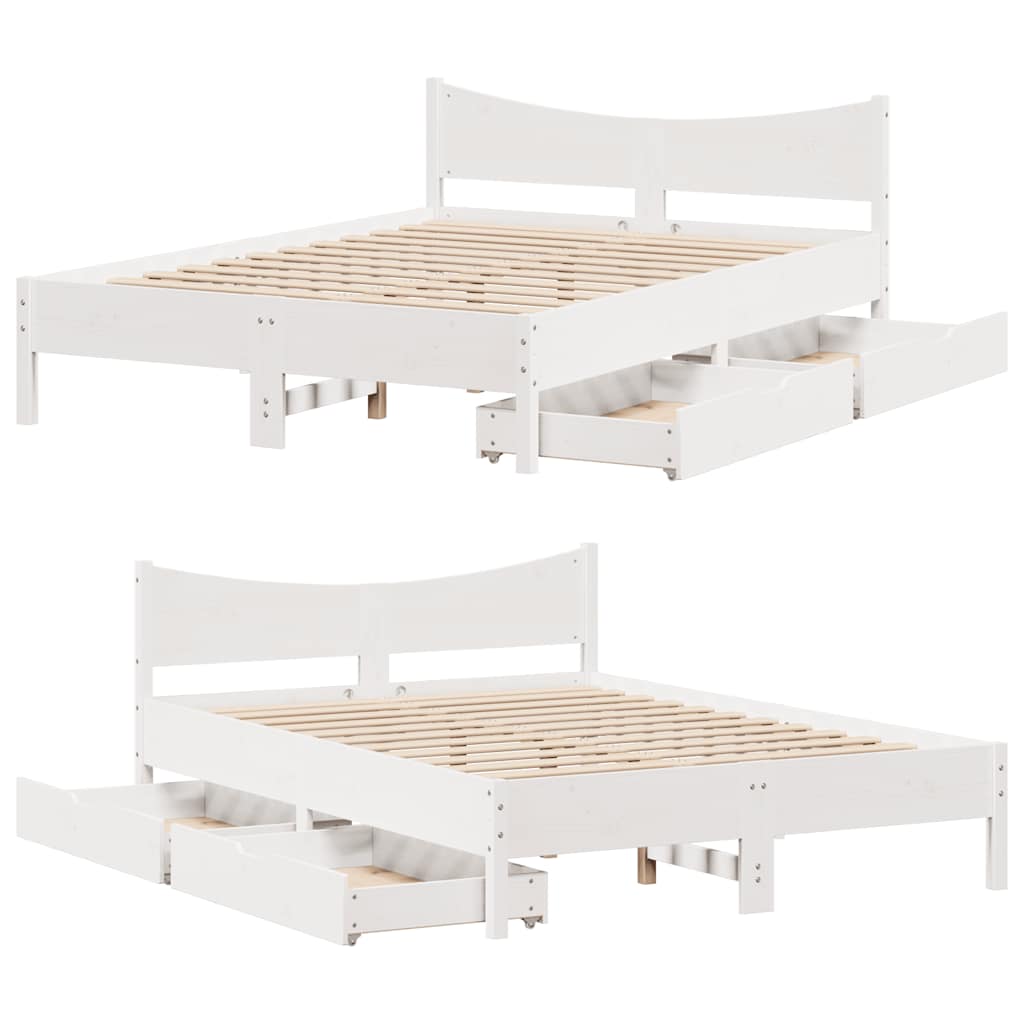 Bed Frame with Drawers White 135x190 cm Double Solid Wood Pine