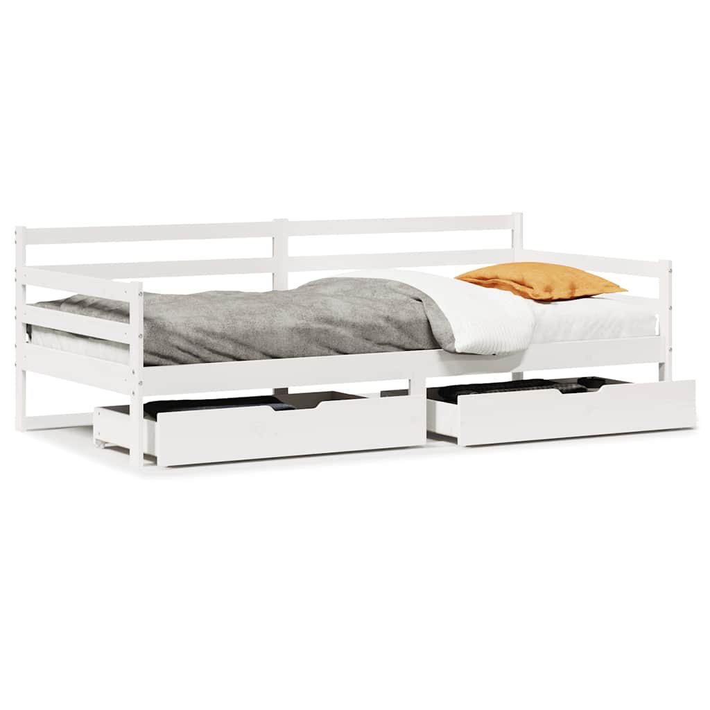 Daybed with Drawers without Mattress White 90x190 cm Single Solid Wood