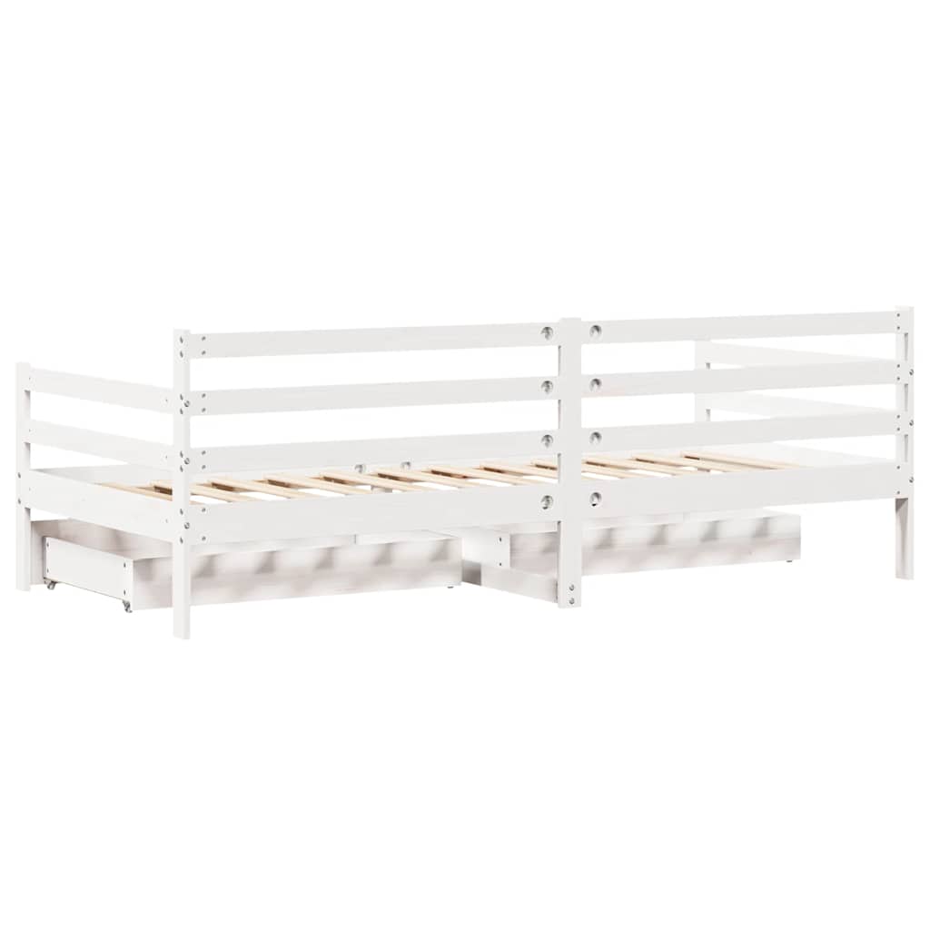 Daybed with Drawers without Mattress White 90x190 cm Single Solid Wood