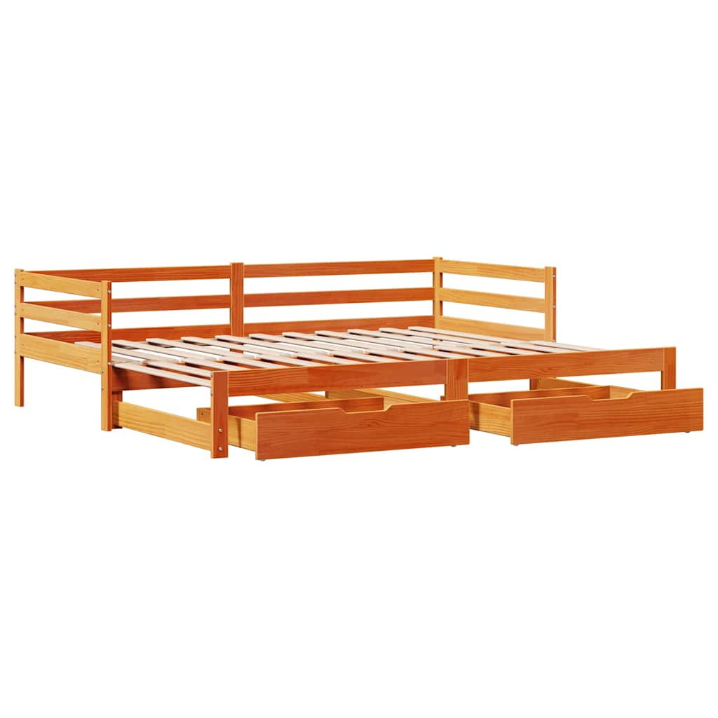 Daybed with Trundle&Drawers without Mattress Wax Brown 90x190 cm Single