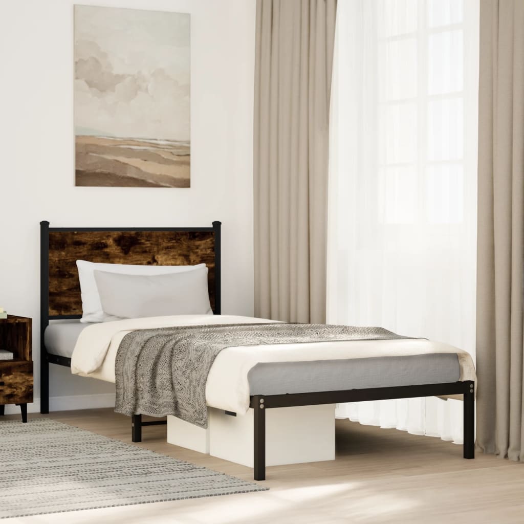 Metal Bed Frame without Mattress Smoked Oak 90x200 cm