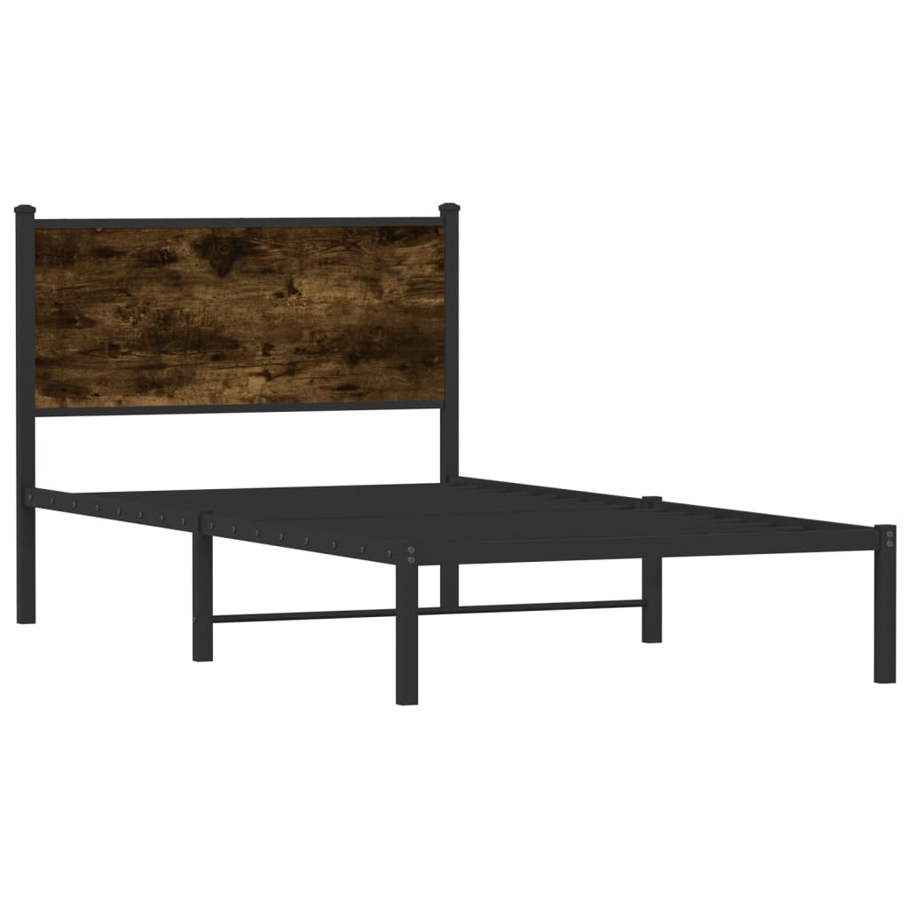 Metal Bed Frame without Mattress Smoked Oak 100x190 cm