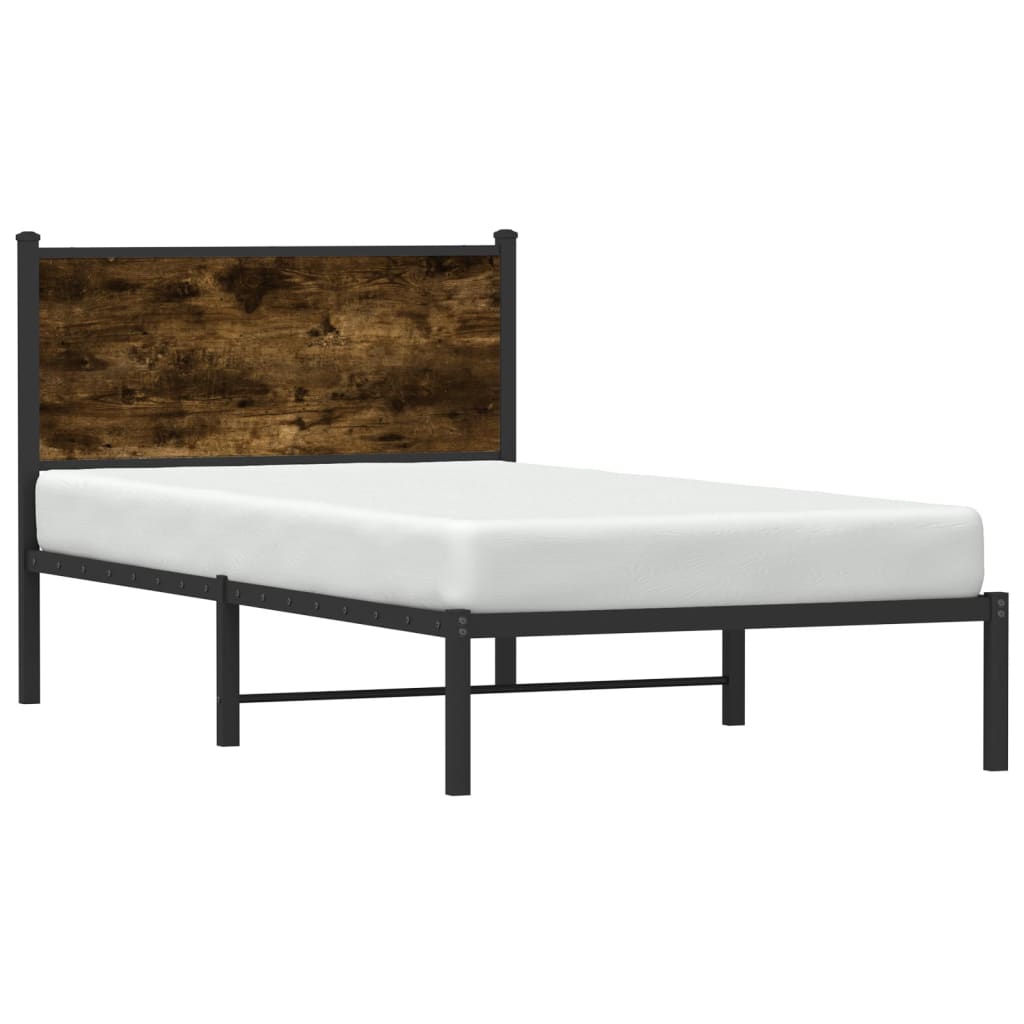 Metal Bed Frame without Mattress Smoked Oak 100x190 cm
