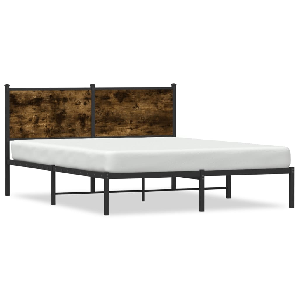 Metal Bed Frame without Mattress Smoked Oak 137x190 cm