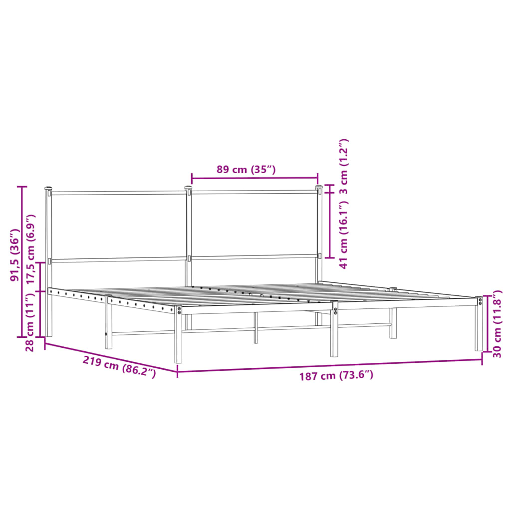 Metal Bed Frame without Mattress Smoked Oak 183x213 cm