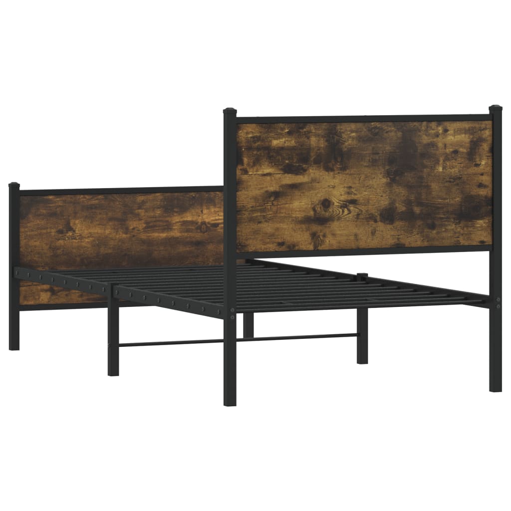 Metal Bed Frame without Mattress Smoked Oak 90x200 cm