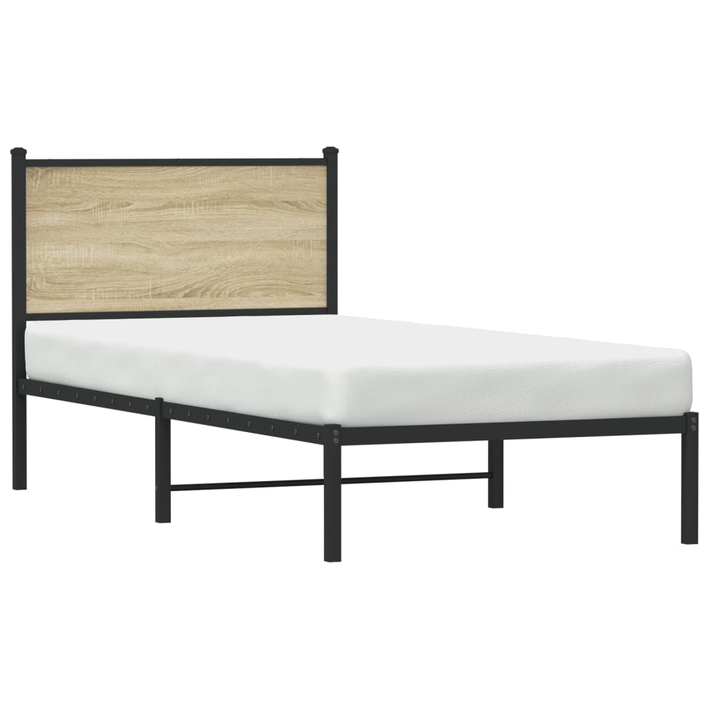 Metal Bed Frame without Mattress Sonoma Oak 90x200 cm