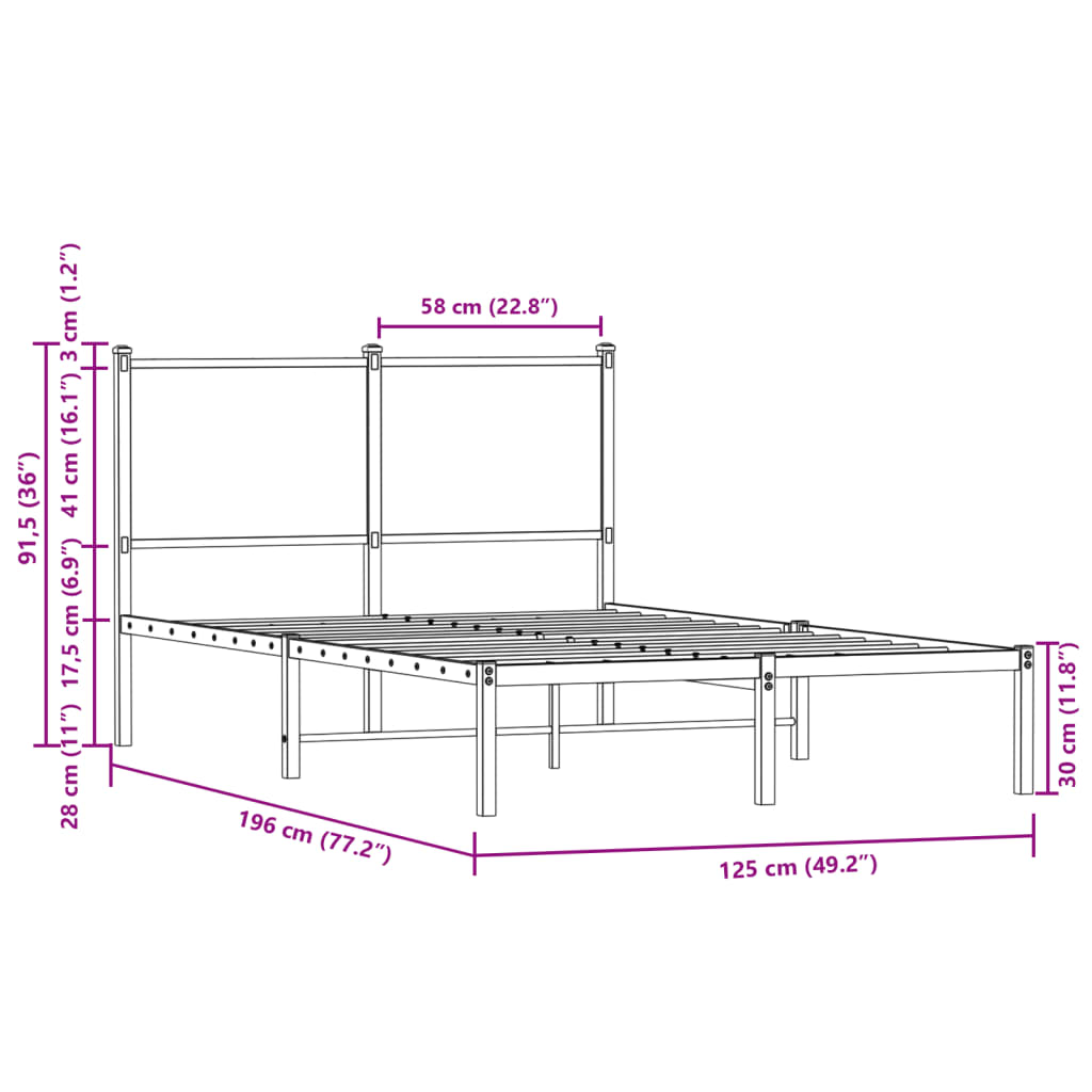 Metal Bed Frame without Mattress Sonoma Oak 120x190 cm Small Double