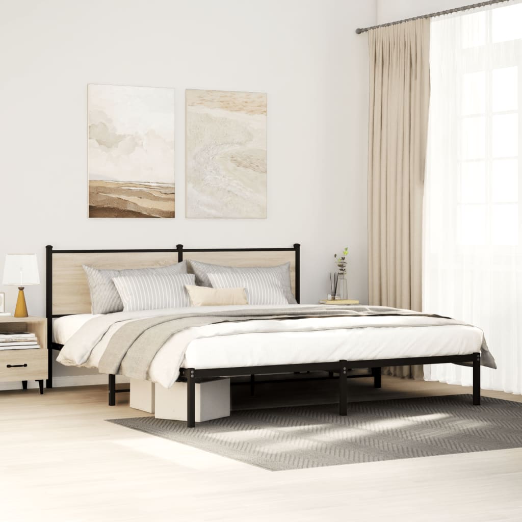 Metal Bed Frame without Mattress Sonoma Oak 180x200 cm Super King