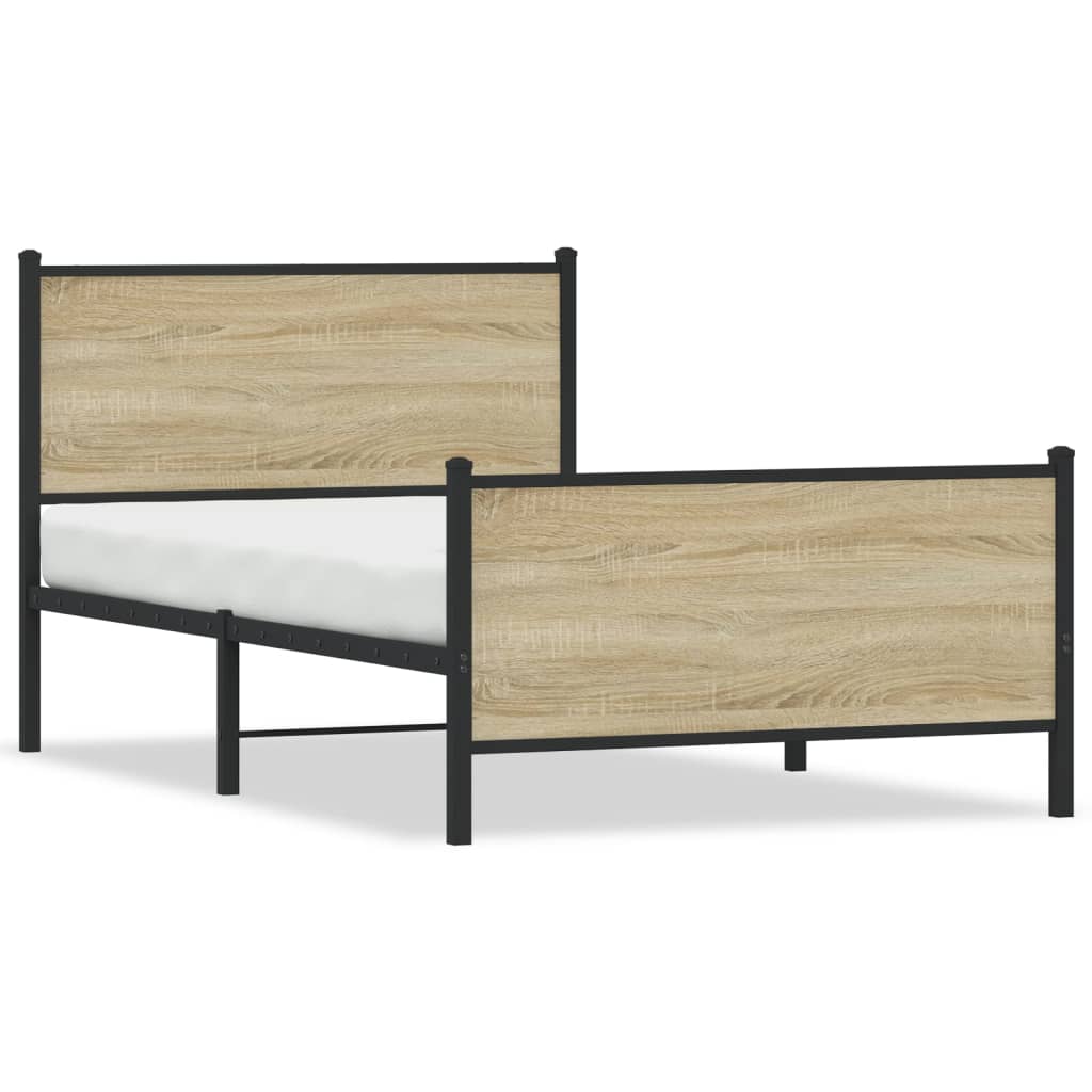 Metal Bed Frame without Mattress Sonoma Oak 100x200 cm