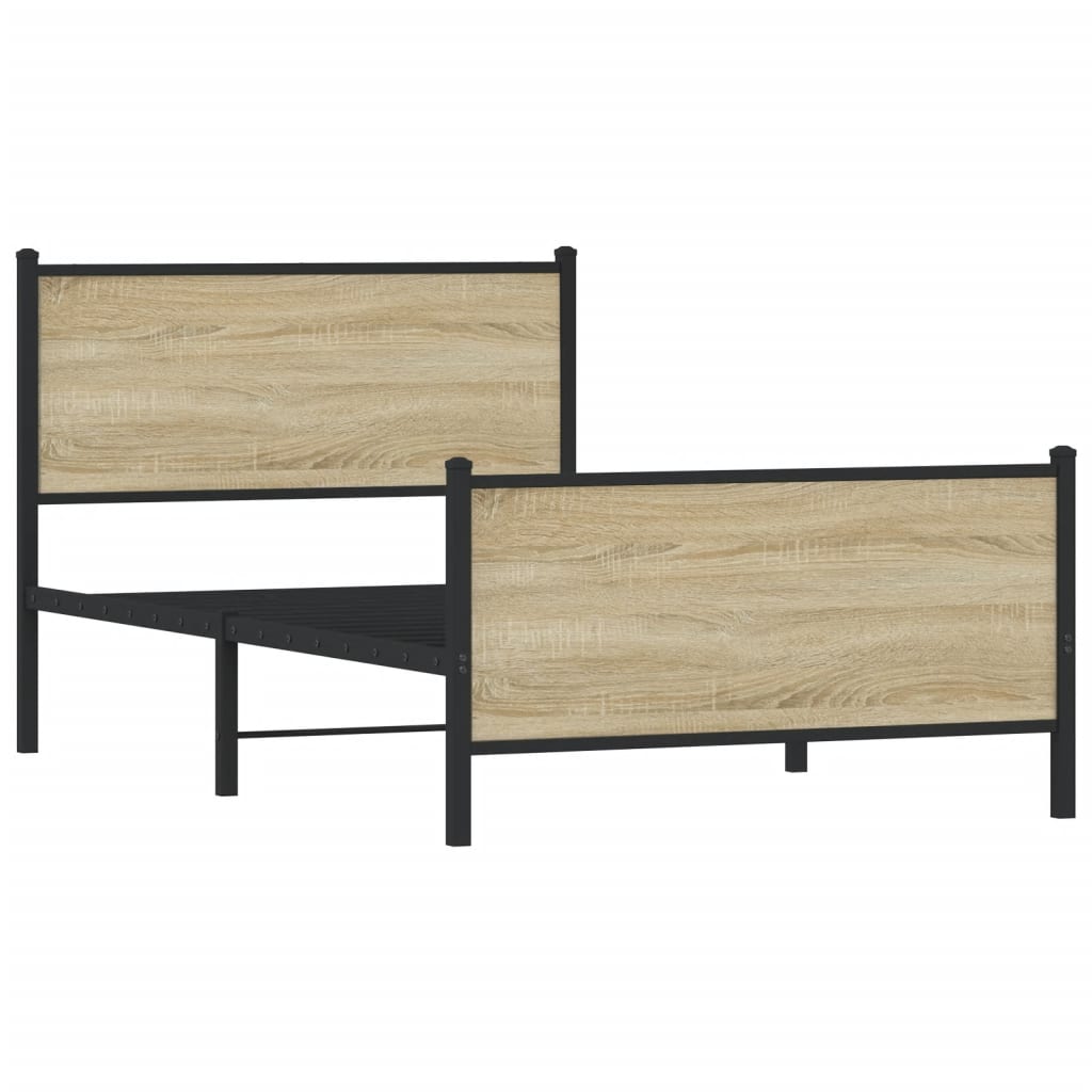 Metal Bed Frame without Mattress Sonoma Oak 100x200 cm
