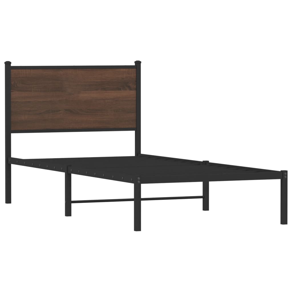 Metal Bed Frame without Mattress Brown Oak 80x200 cm