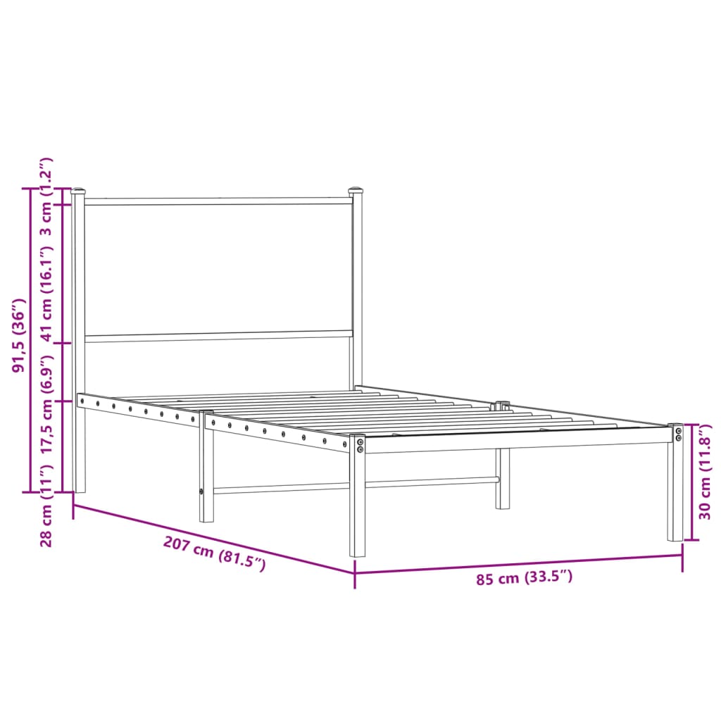 Metal Bed Frame without Mattress Brown Oak 80x200 cm