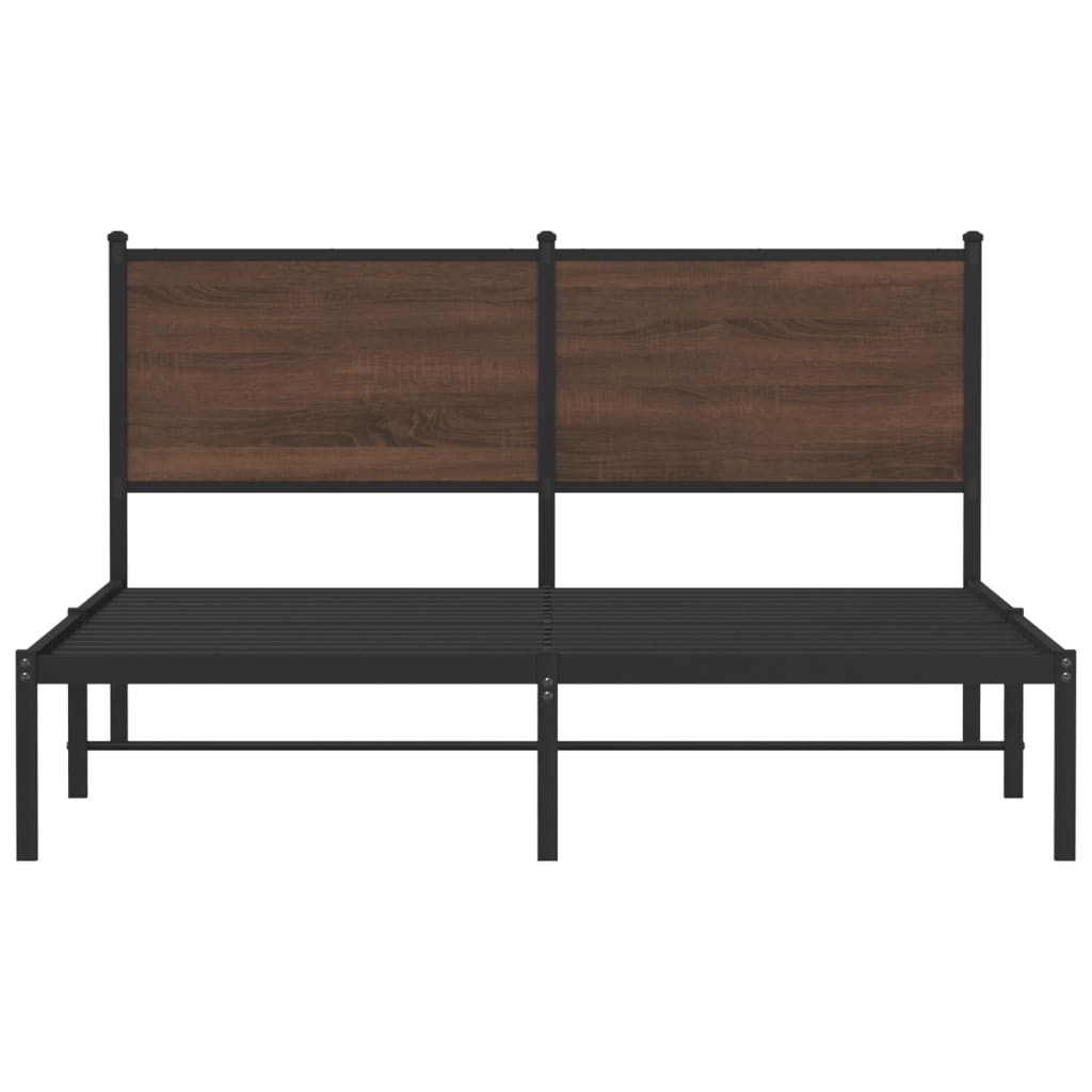 Metal Bed Frame without Mattress Brown Oak 150x200 cm King Size