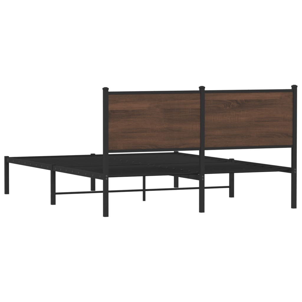 Metal Bed Frame without Mattress Brown Oak 150x200 cm King Size