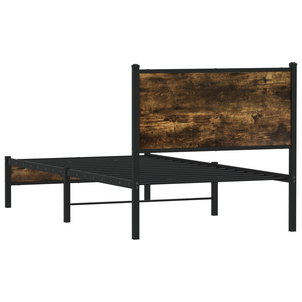 Metal Bed Frame without Mattress Smoked Oak 80x200 cm