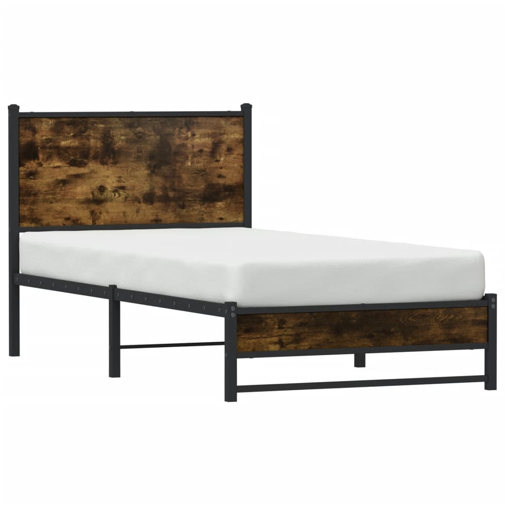Metal Bed Frame without Mattress Smoked Oak 90x200 cm