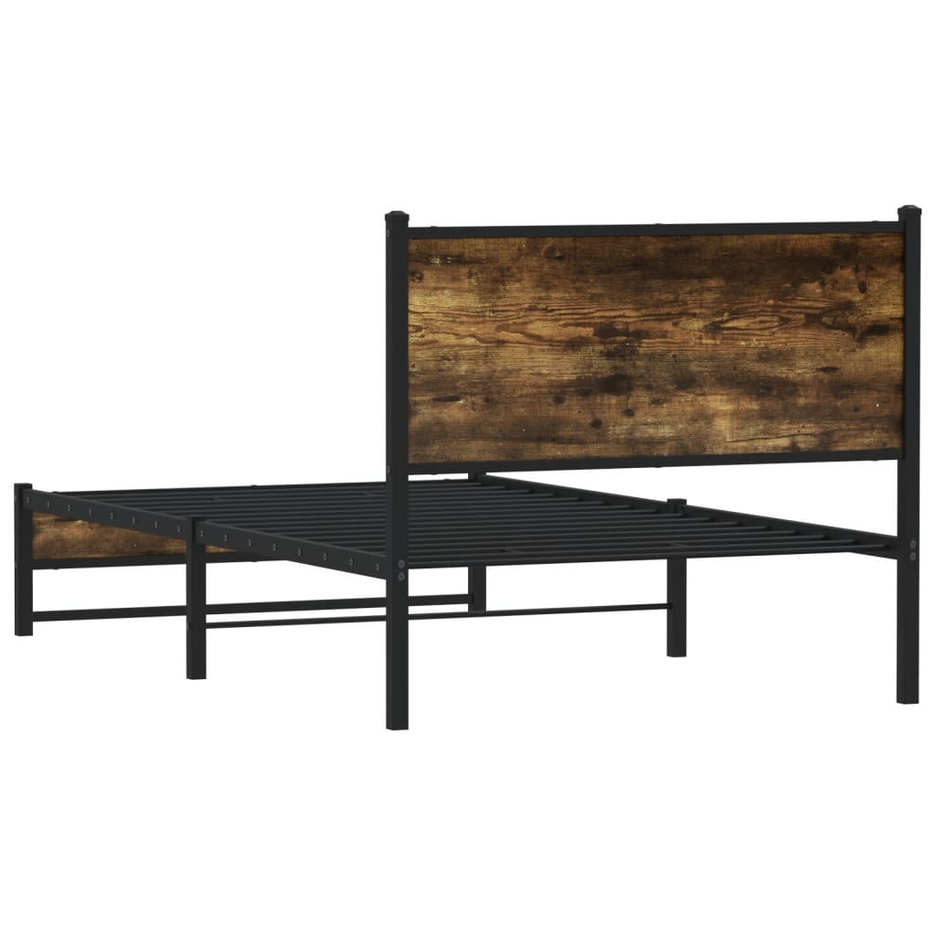 Metal Bed Frame without Mattress Smoked Oak 107x203 cm