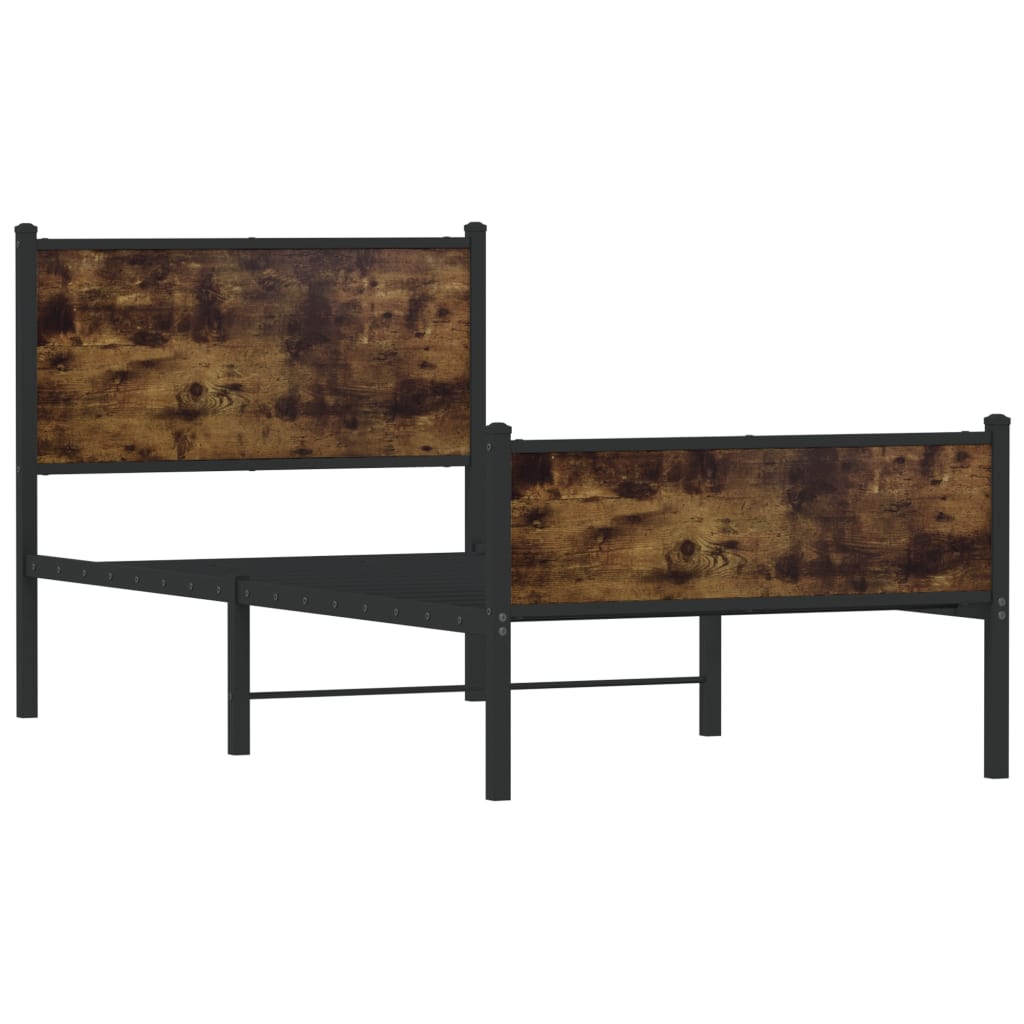 Metal Bed Frame without Mattress Smoked Oak 75x190 cm Small Single