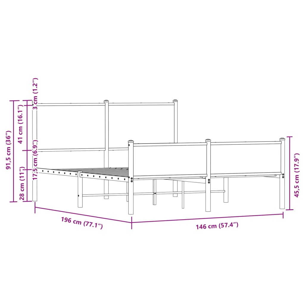 Metal Bed Frame without Mattress Smoked Oak 140x190 cm
