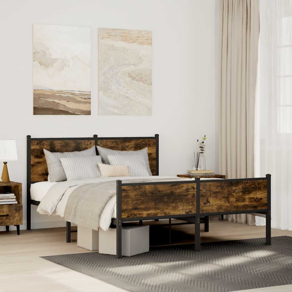 Metal Bed Frame without Mattress Smoked Oak 140x190 cm