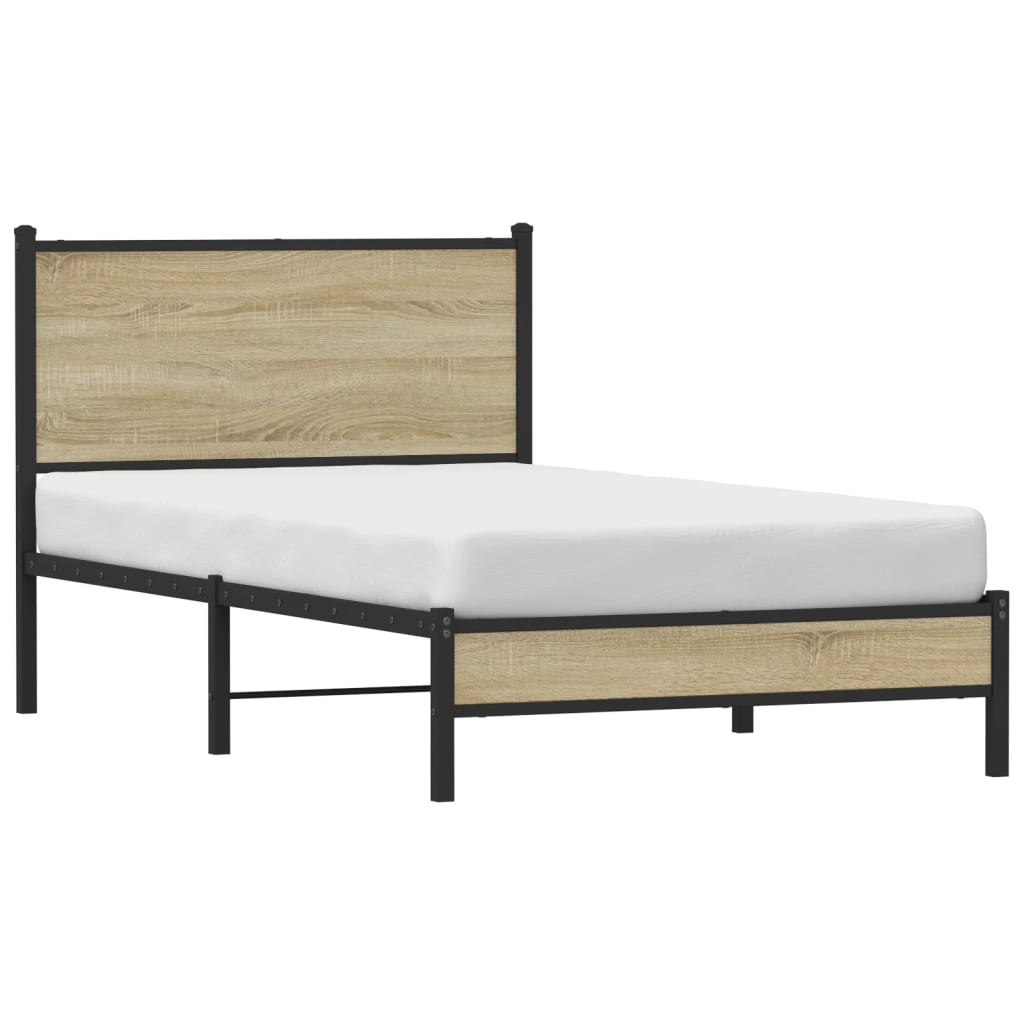 Metal Bed Frame without Mattress Sonoma Oak 107x203 cm