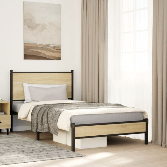 Metal Bed Frame without Mattress Sonoma Oak 107x203 cm
