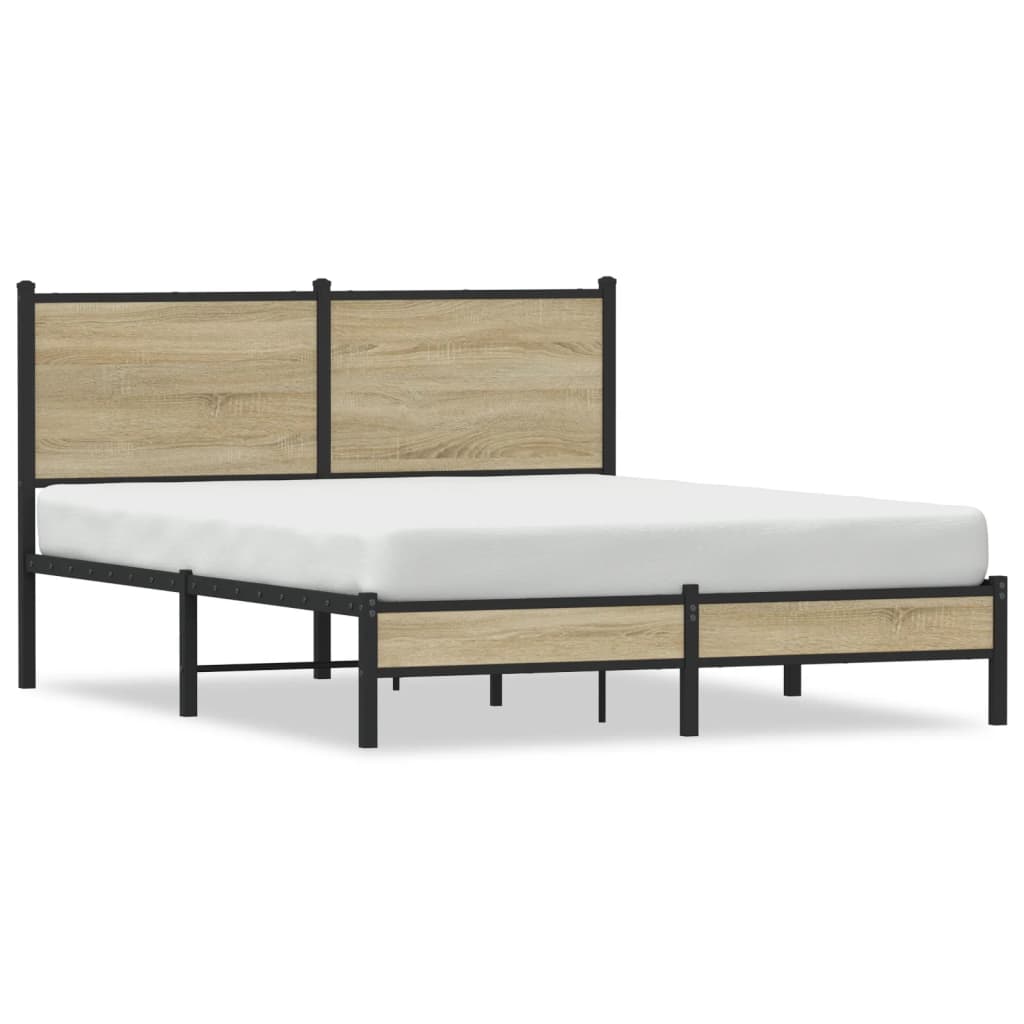 Metal Bed Frame without Mattress Sonoma Oak 140x200 cm