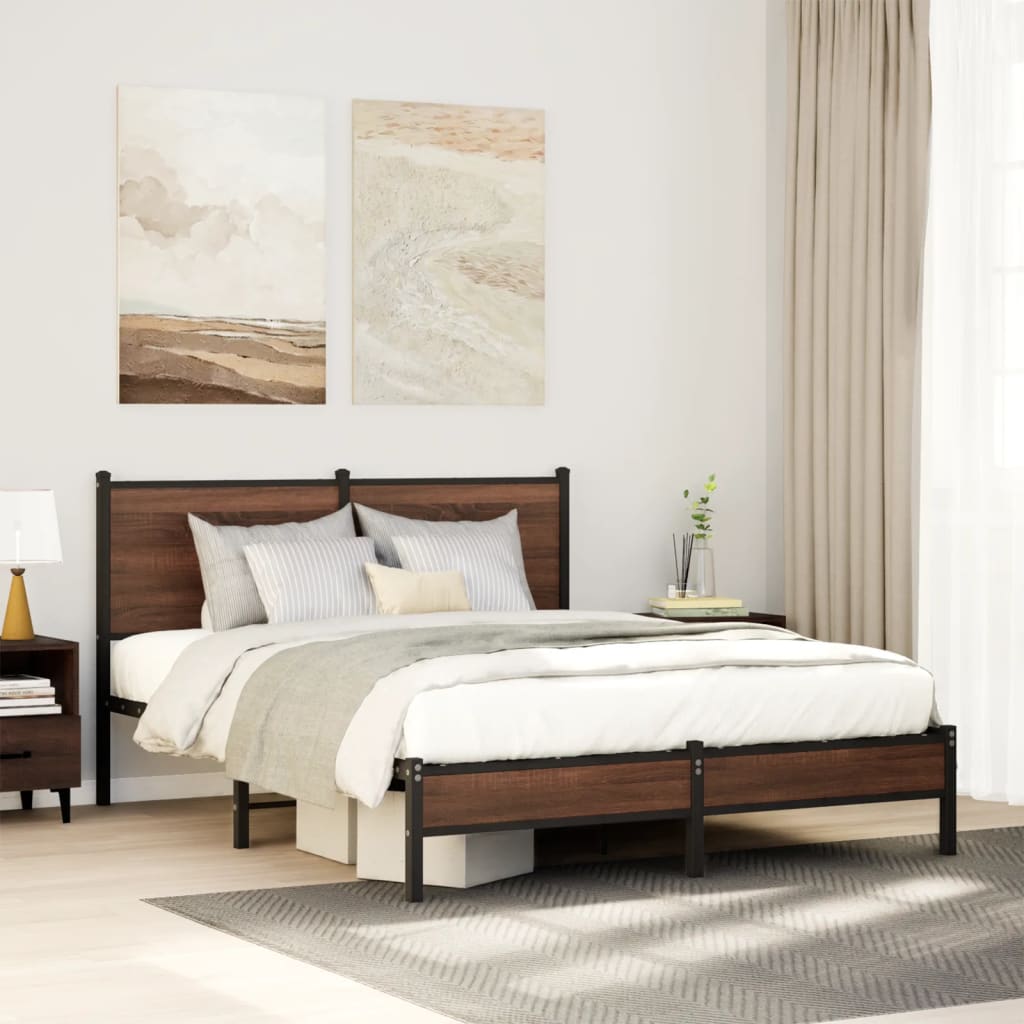 Metal Bed Frame without Mattress Brown Oak 150x200 cm King Size