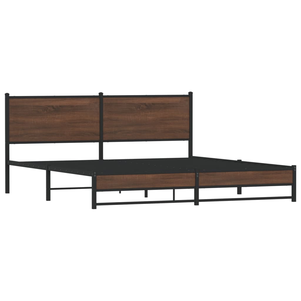 Metal Bed Frame without Mattress Brown Oak 160x200 cm