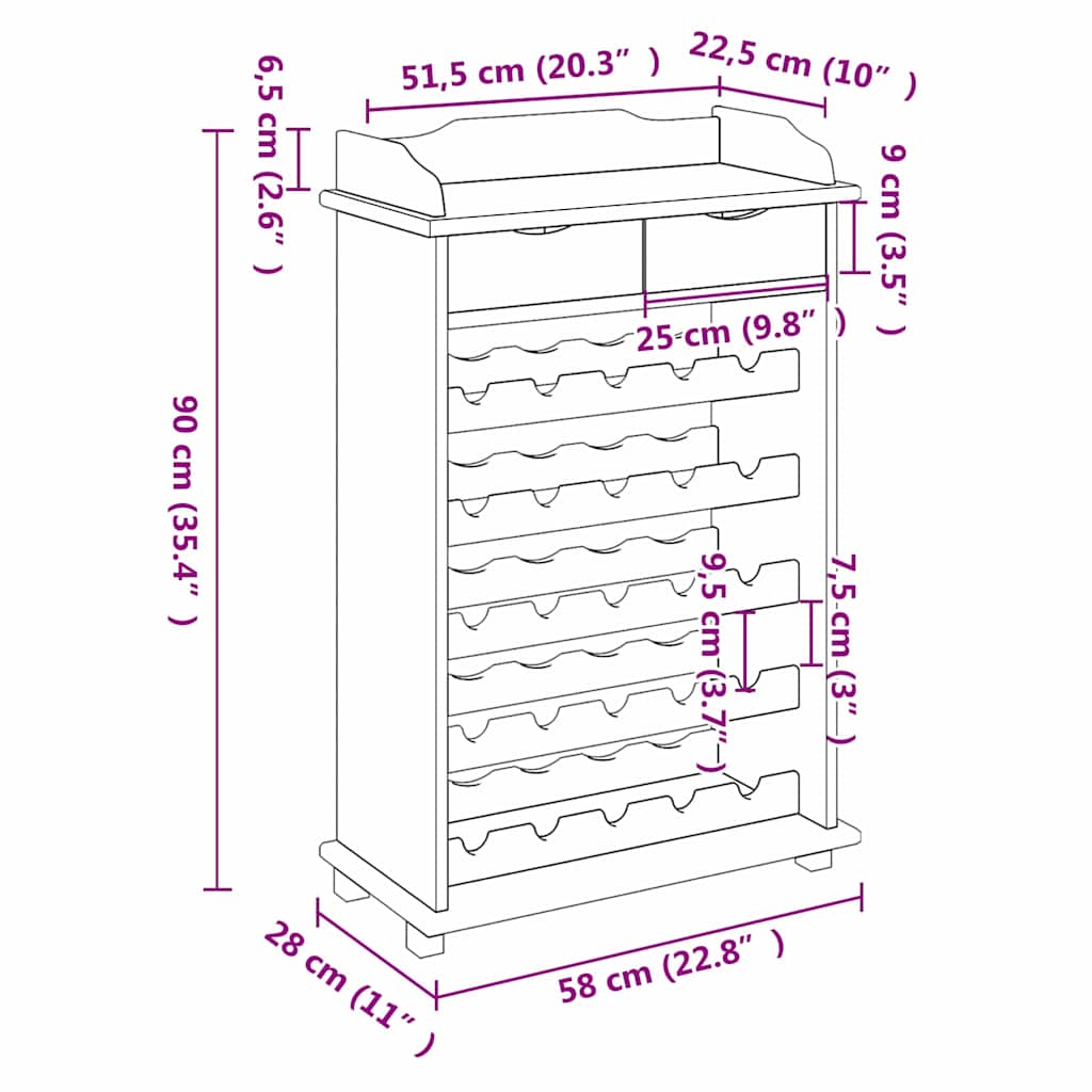 Wine Rack Brown 90 x 60 x 30 cm Solid pine wood